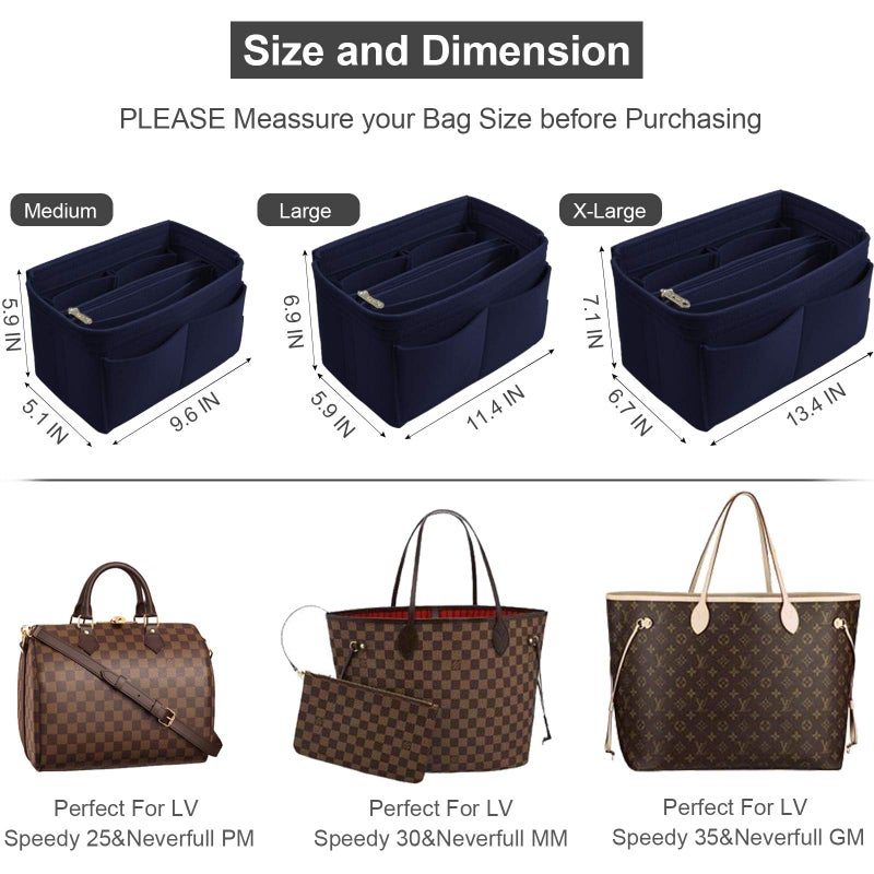 OMYSTYLE Navy X-Large Purse Organizer Insert for Handbags, Felt Bag Organizer for Tote & Purse, Tote Bag Organizer Insert with 5 Sizes, Compatible with Neverful Speedy and More?13.4""  6.7""  7.1"" - Image 2